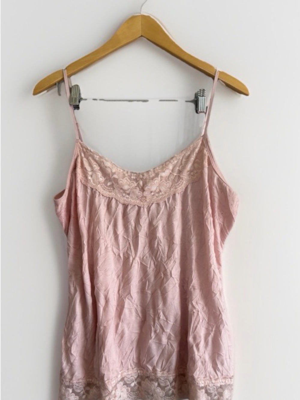 Y2K Pink Crinkle Cami Lace Trim Tank Top Camisole Tank Coquette Feminine Layer